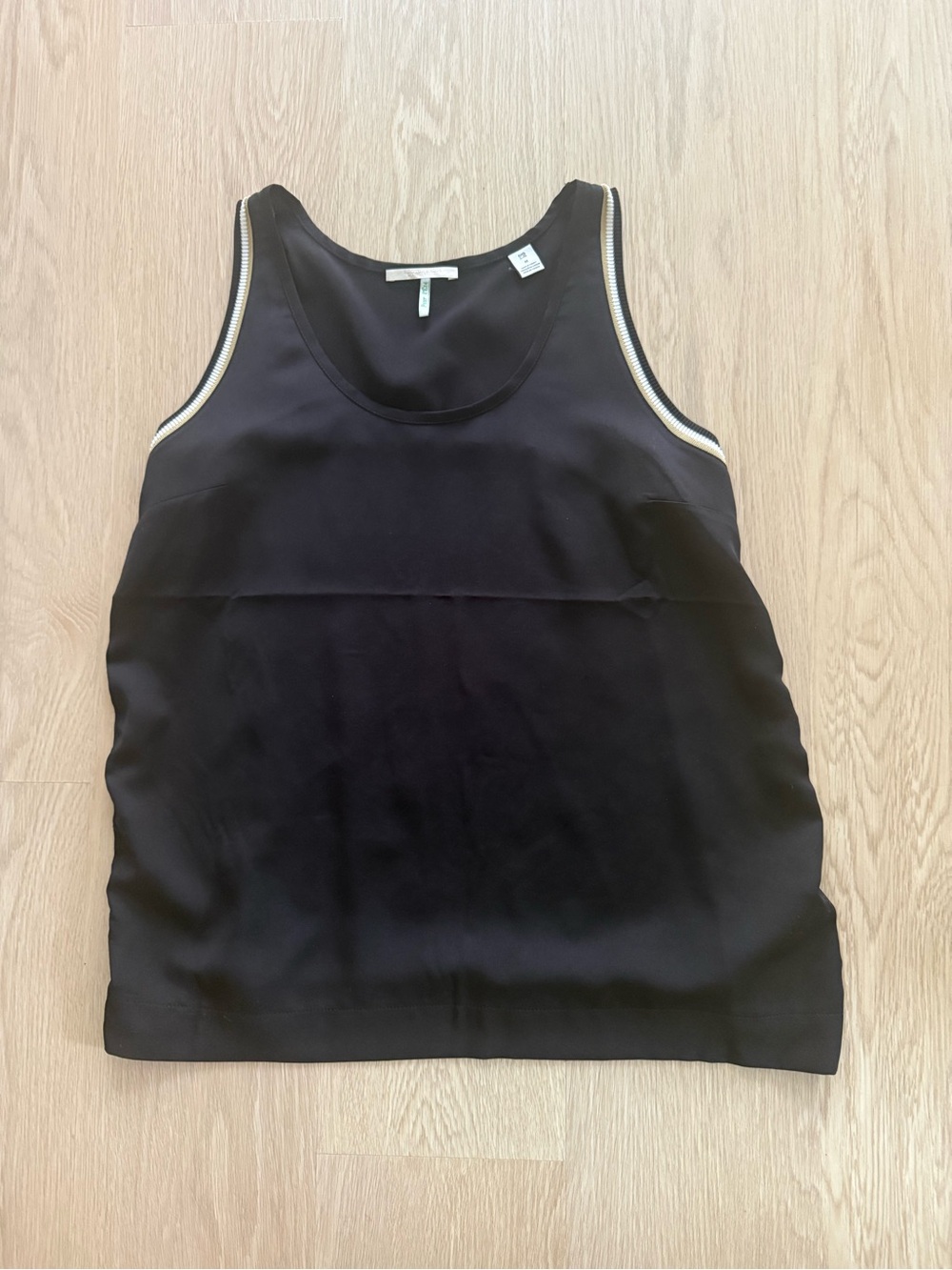 Scotch & Soda Black Mixed Media Tank Top with Cream Trim